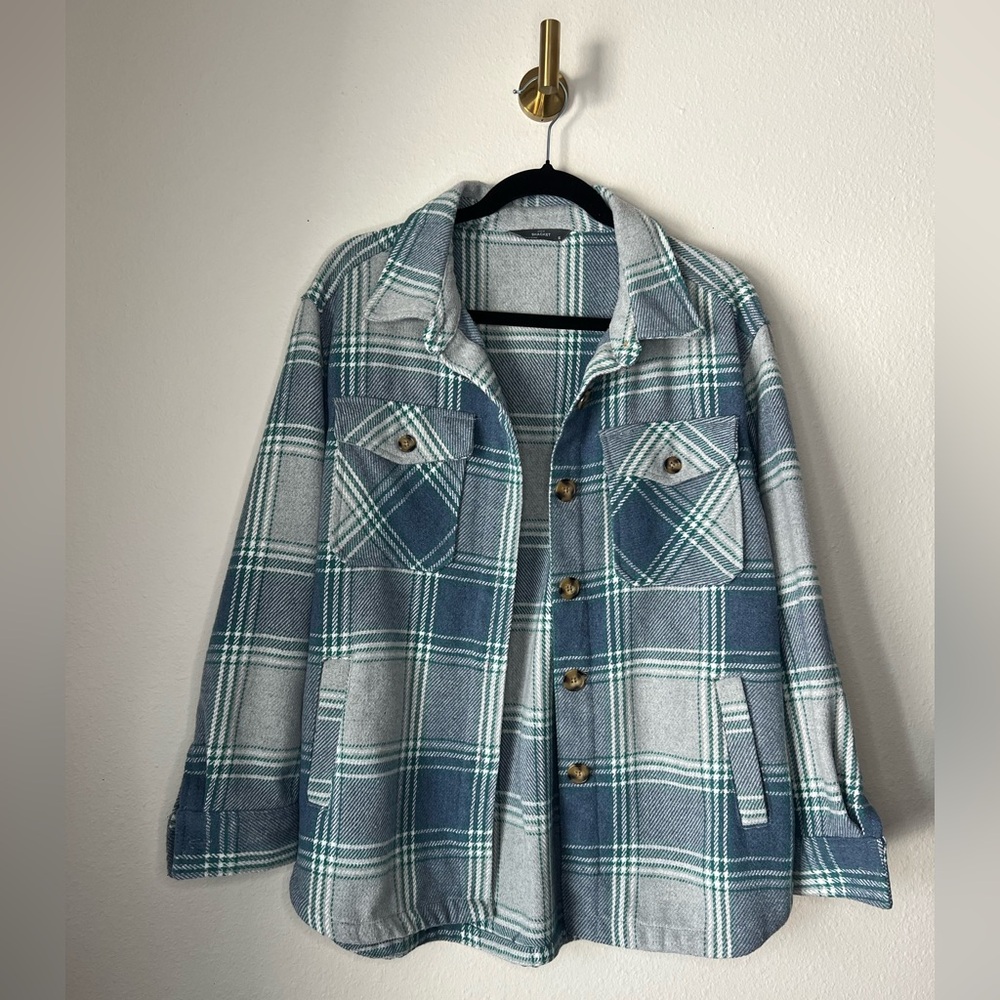 Blue Gray Plaid Shacket size S
